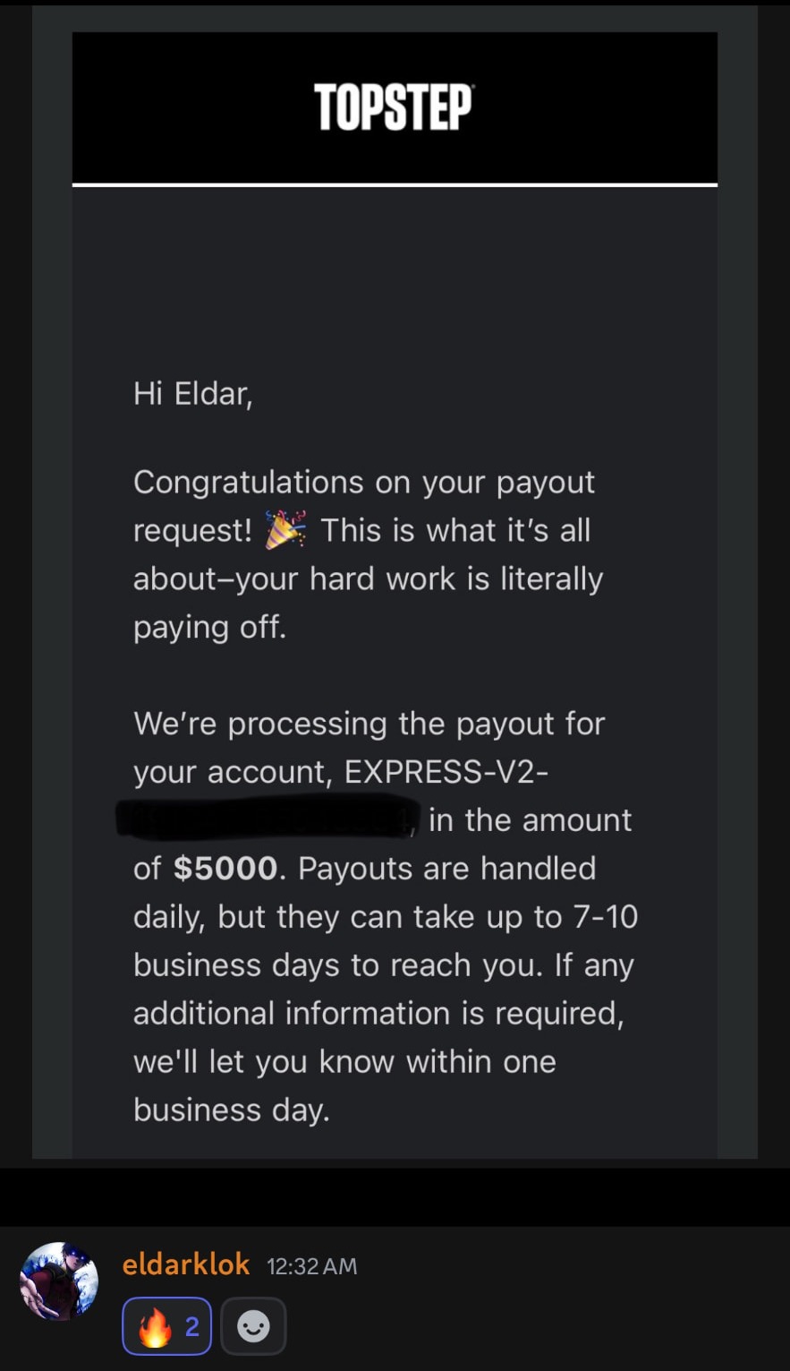 Member sharing another $5,000 Topstep payout request